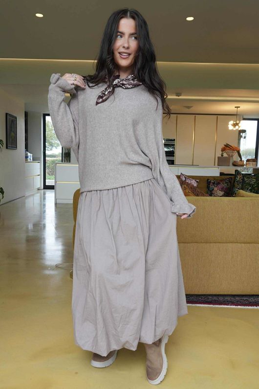 Conrad Batwing Ruffle Cuff Knit Mocha Marl - 